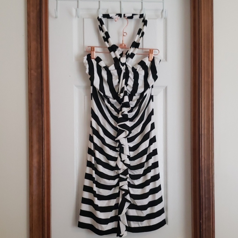 NWT Cachè black and white stripes strapless dress